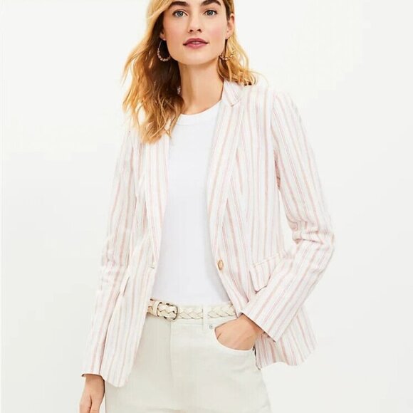 LOFT Striped Linen Blend Modern Blazer - Picture 1 of 8